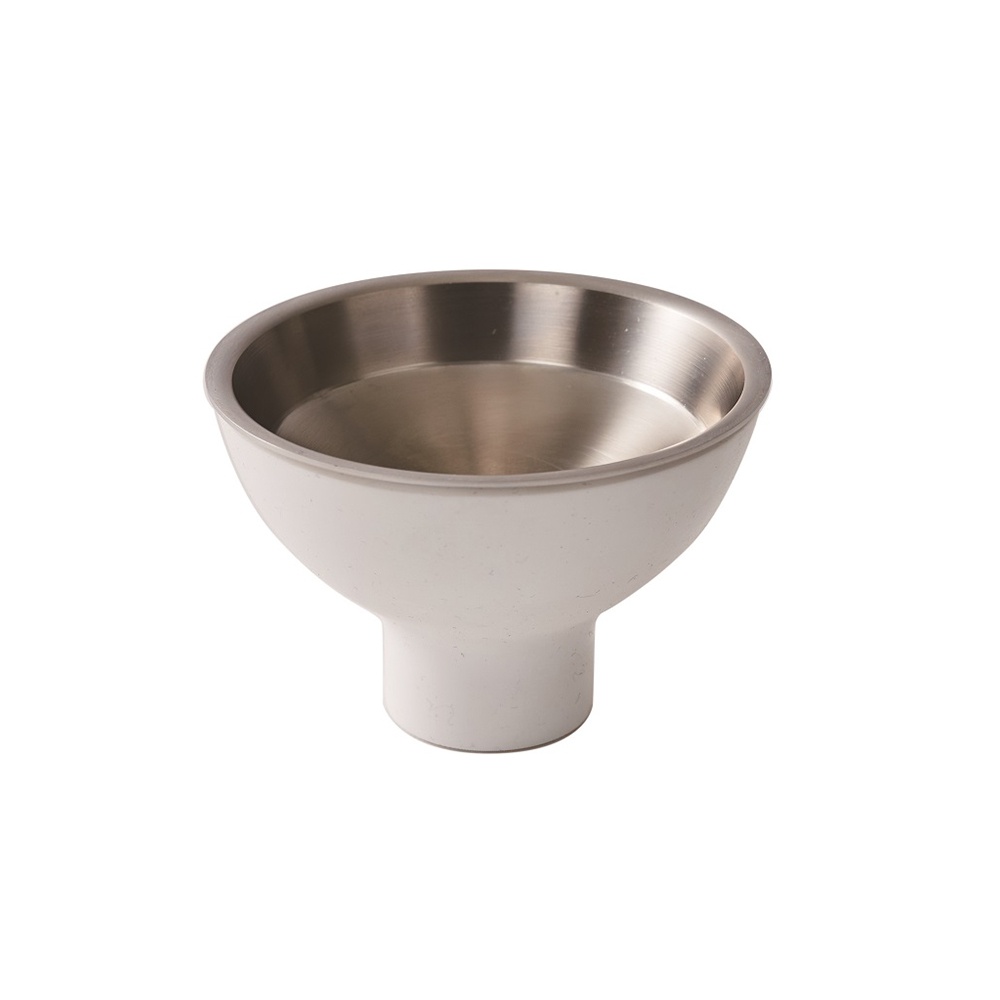 日製漏斗組，採用不鏽鋼內層與白色外層設計，造型為寬口圓形漏斗，向下收窄為圓柱形管狀出口。