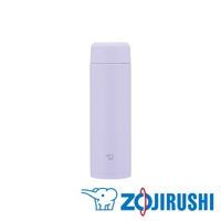 0.35L不鏽鋼一體式中栓旋蓋式真空保溫保冷杯，淺紫色，帶有象印標誌。