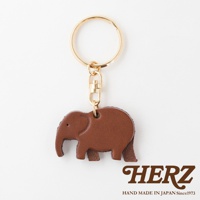 職人手作皮革大象造型鑰匙圈，深棕色，附金色鑰匙圈及掛鉤。