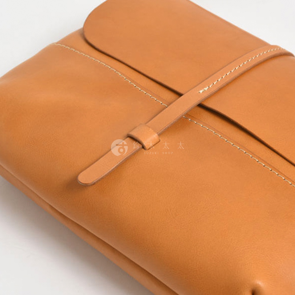 日本HERZ職人手作皮革細扣帶馬鞍包 CK-3 橘色皮革細節特寫