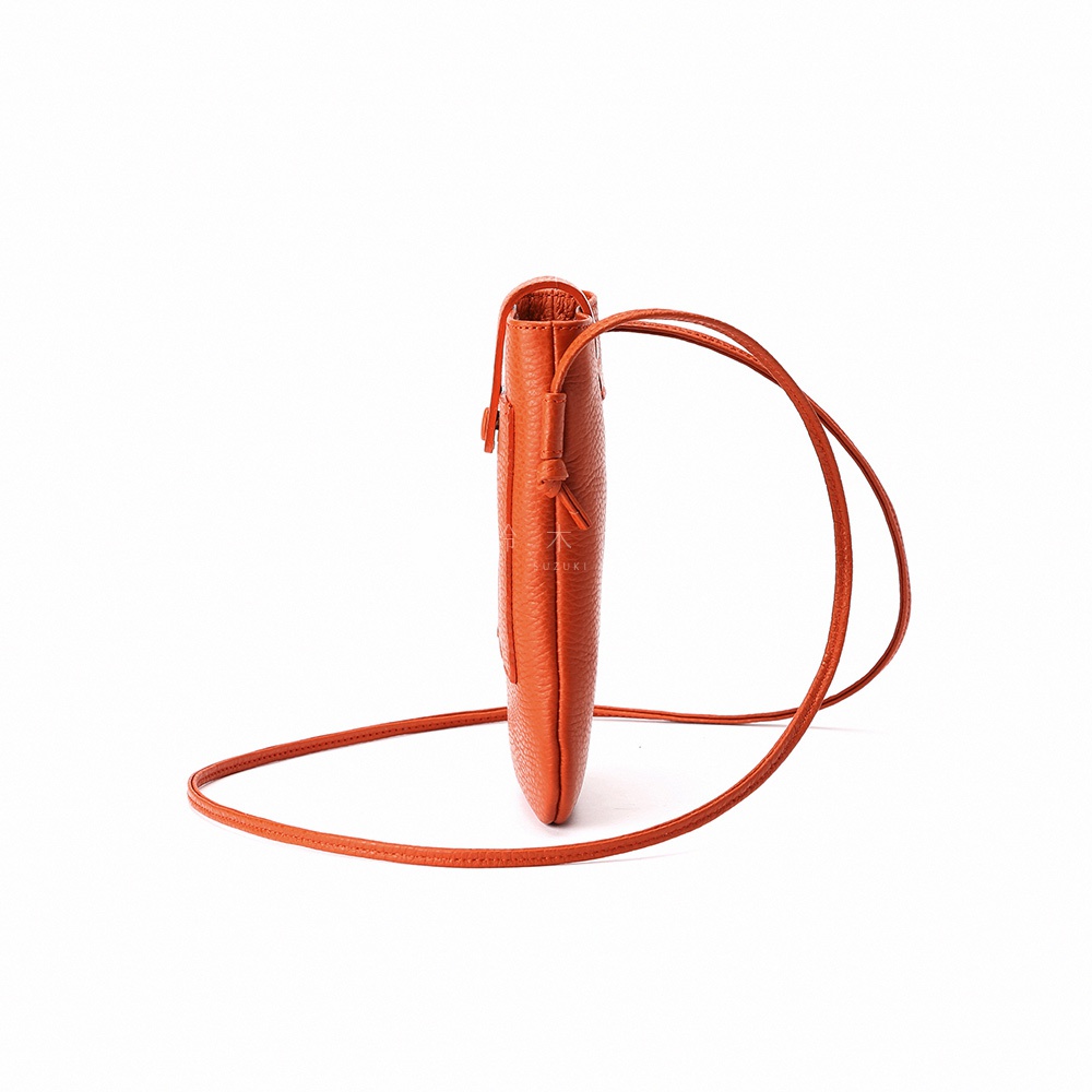 itten-itten 義大利皮革散步手機包，橘色，單邊斜背包。