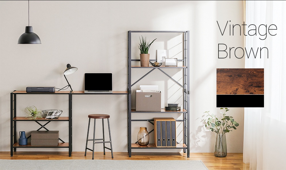 IRIS OHYAMA 萬能摺疊層架 KRSR-5 搭配「Vintage Brown」色系，展現簡約的居家辦公風格。