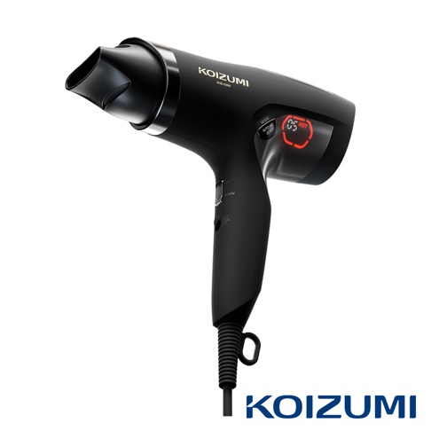 KOIZUMI 品牌黑色專業吹風機，帶有 LED 顯示屏和模式按鈕。