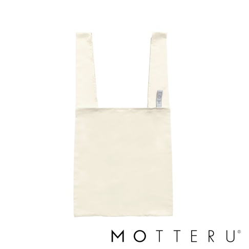 淺米色大容量摺疊環保購物袋，由光滑的布料製成，有兩條提把，其中一個提把上繡有「TOM」字樣。