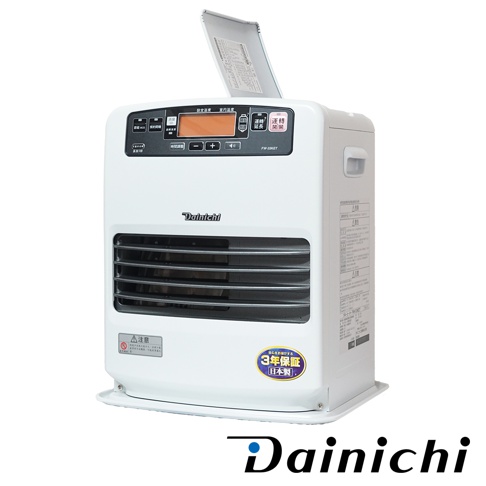 大日Dainichi FW-33KET電子式煤油暖氣機，具備3年保證日製標籤，並有清晰的操作面板及室內溫度顯示。
