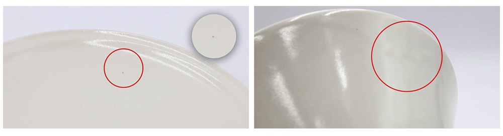 Ciel 美濃燒簡約素雅附蓋保鮮碗 L，米白色陶瓷材質，碗緣有紅色圓圈標示的微小黑點細節。