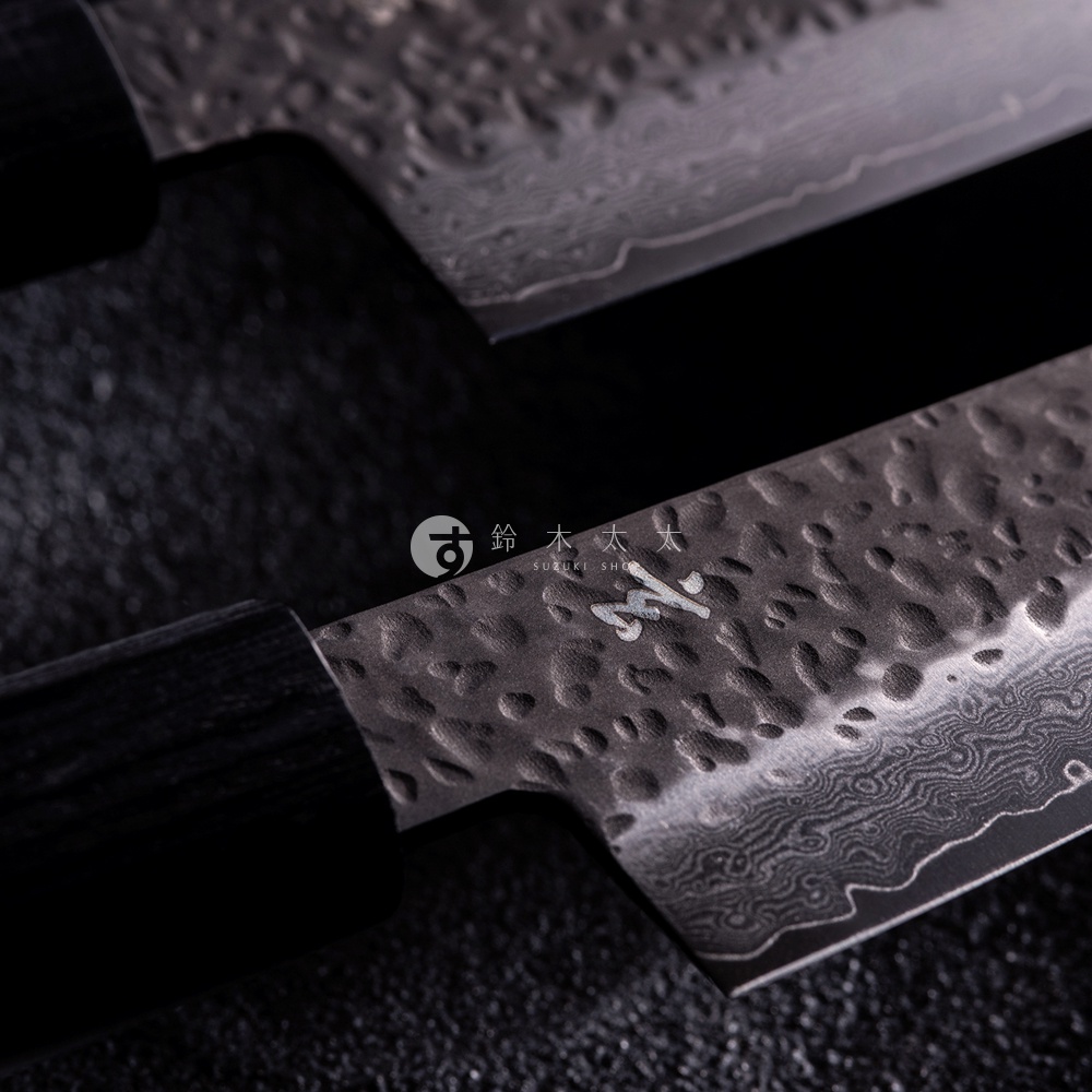 志津匠玄/Bunka文化刀14.5cm，具有錘紋與大馬士革鋼紋理，展現精湛工藝