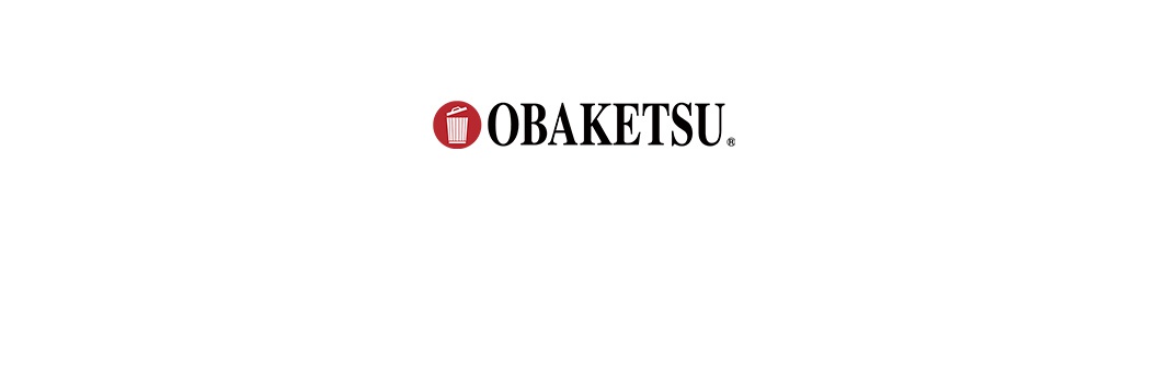 OBAKETSU 品牌標誌，包含一個紅色的圓形圖標，內有垃圾桶圖案，以及旁側的 OBAKETSU 文字和註冊商標符號。