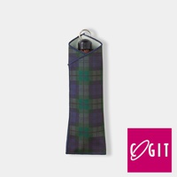 格紋吸水速乾便攜傘套 (短款)，採用深藍、綠色格紋設計，傘套開口處有銀色鑰匙圈，內裡為淺色吸水材質。