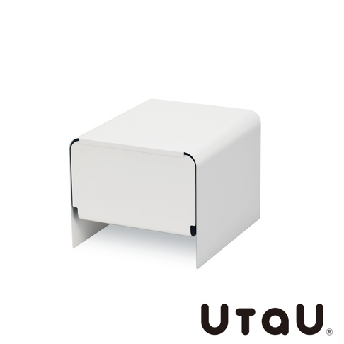 白色抽屜式收納櫃，簡約設計，正面有單一抽屜，櫃體邊緣採圓弧設計，底部有兩片延伸的支架，材質為塑膠，適合居家或辦公室收納。