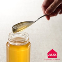 銀色金屬材質的leye 好挖蜂蜜匙，帶有螺旋狀的勺柄，勺頭盛著金黃色濃稠的蜂蜜，正從玻璃蜂蜜罐中取出。