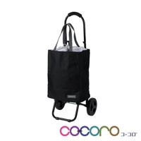 黑色2WAY手提收納折疊推車，有黑色布質主袋及灰色提把，搭配黑色金屬車架與輪子。