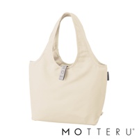 淺米色輕時尚摺疊保冷可拆托特袋，採用光滑材質，兩側有提把，正面中央有一個灰色織帶標籤，印有「TOM」字樣。