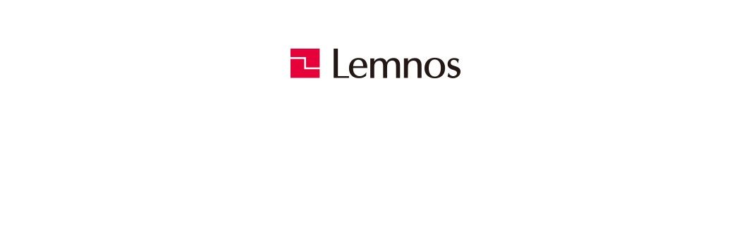 Lemnos 分隔時鐘的品牌標誌，包含一個紅色的方形圖案，內部有白色線條構成的「L」字形，以及黑色的「Lemnos」字樣。