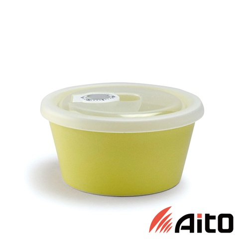 Ciel 美濃燒簡約素雅附蓋保鮮碗，淺黃色陶瓷碗身，搭配米白色邊緣和透明塑料蓋，蓋子中央有日期設定旋鈕。