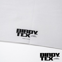 白色細緻紋理的擦拭布，印有黑色「BIRDY. TEX」品牌標誌、標語「Less Effort, More Efficiency」及「MADE IN JAPAN」字樣。