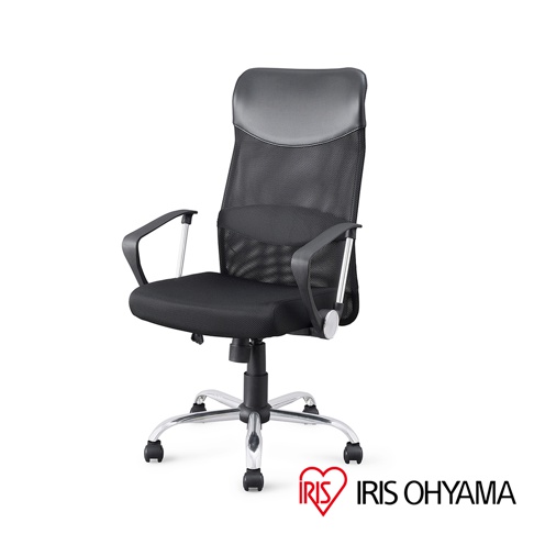 IRIS OHYAMA 黑色網布辦公椅，帶有高靠背和扶手，五輪底座。