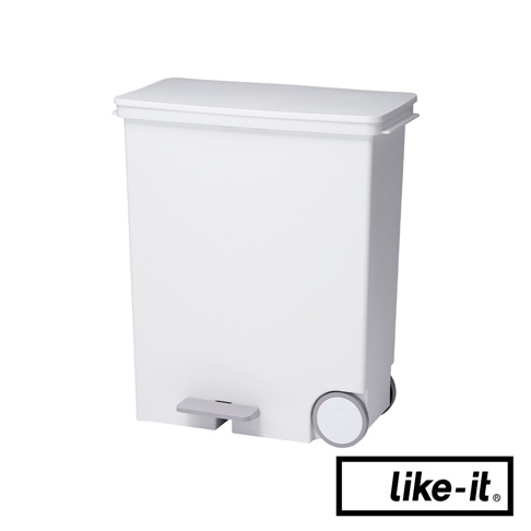 白色寬型腳踏式分類垃圾桶，容量 33L，配有灰色腳踏板和兩個灰色邊緣的白色輪子，整體為簡潔設計。