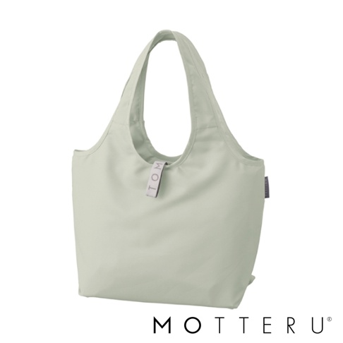 淺綠色輕時尚摺疊保冷可拆托特袋，採用尼龍材質，具有簡潔的設計和兩個提把。袋身正面有一個白色標籤，上面印有「TOM」字樣。