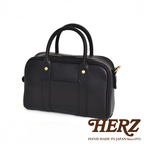 日本HERZ黑色皮革手提包，標有「HAND MADE IN JAPAN Since1973」字樣