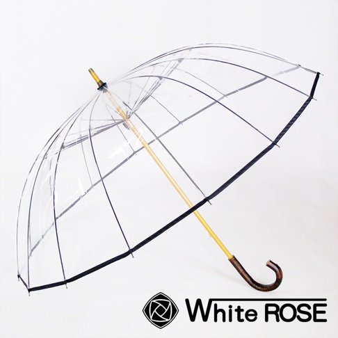 職人高級樺木透明傘，傘面為透明塑膠，傘骨與傘柄為木質，傘緣及部分結構有黑色裝飾。