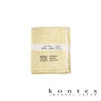 MOKU LINEN 輕薄速乾棉麻拭巾，採用淡黃色，織紋細緻，材質為棉 60%、麻 40%，標籤標示為「LIGHT TOWEL MOKU LINEN MADE IN JAPAN」。