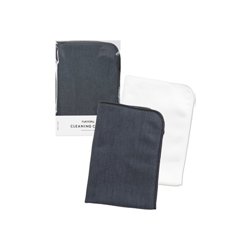 FUKITORU 超極細纖維碗盤擦拭布，兩入組，包含一塊深灰色和一塊白色擦拭布，均為超細纖維材質，帶有細緻的條紋紋理。