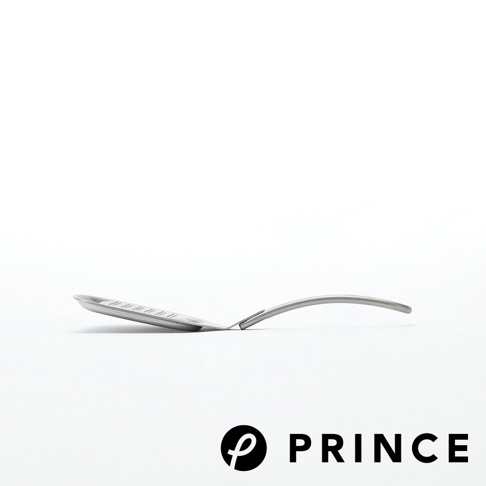 銀色金屬材質的小磨泥器，具有光滑的表面和長柄，末端有弧度設計。