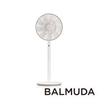 The GreenFan 風扇，白色機身搭配金色飾邊，簡約立式設計，扇葉和邊框為淺白色，底座為白色圓盤，整體呈現優雅質感。