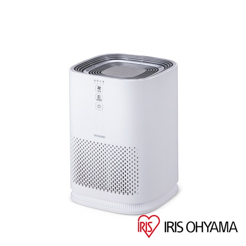 白色方形情境式空氣清淨機 IAP-A25，機身側面有細密網狀孔洞，頂部為出風口，面板上有電源、風量及模式指示燈。