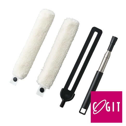 COGIT 伸縮式冷氣出風口除塵縫隙清潔刷，包含兩個毛絨刷頭、一個黑色塑膠握柄以及一個可伸縮的金屬桿。