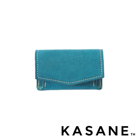 北海道KASANE 職人手作義大利Margot皮革迷你雙折短夾 No.58 藍綠色