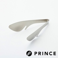 不鏽鋼料理勺型分菜夾，銀色，帶有兩側的勺形夾頭與內側的防滑齒紋。