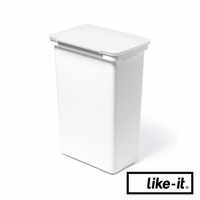 白色方形大容量分類垃圾桶，配有可掀式白色頂蓋，整體為光滑塑料材質。
