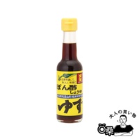 金笛柚子醋醬油 150ml 玻璃瓶裝，瓶身有黃色標籤，印有日文說明與綠色葉子圖案，瓶蓋為黃色。