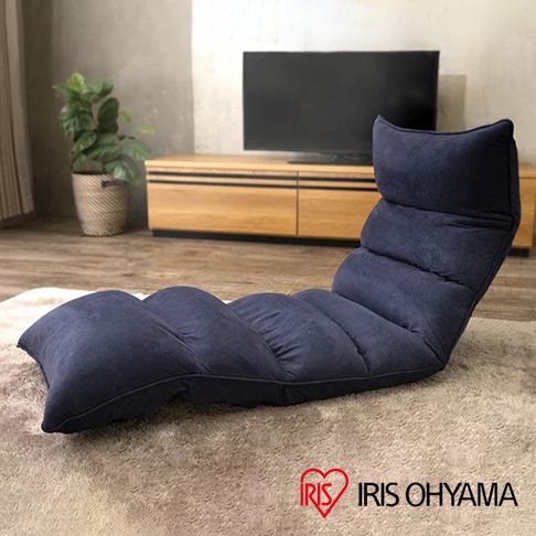 深藍色多段式紓壓單人沙發床，採用柔軟的布藝材質，可調整角度，適合各種休閒姿勢。