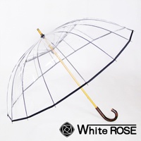 職人高級樺木透明傘，傘面為透明塑膠，傘骨與傘柄為木質，傘緣及部分結構有黑色裝飾。