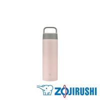 粉紅色 0.6L 不鏽鋼真空吊環保溫保冷杯，灰色瓶蓋帶有提環，瓶身印有象印標誌。