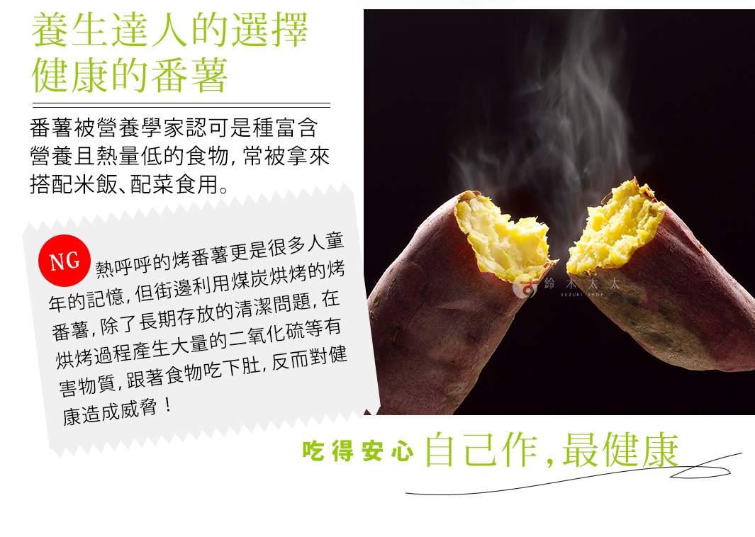 兩顆烤番薯，外皮呈現紫紅色，內部金黃色，熱氣蒸騰，其中一顆已裂開，露出綿密的內裡。