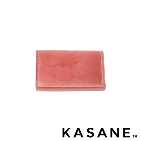 北海道KASANE 職人手作皮革卡片收納夾，粉紅色