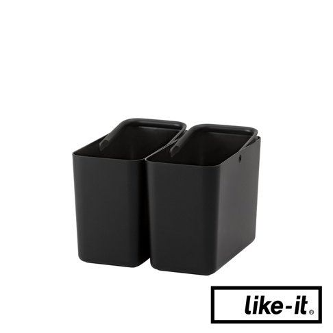 like-it 品牌的手提式黑色居家萬用分隔收納盒，兩入一組，帶有提把，適合居家收納。