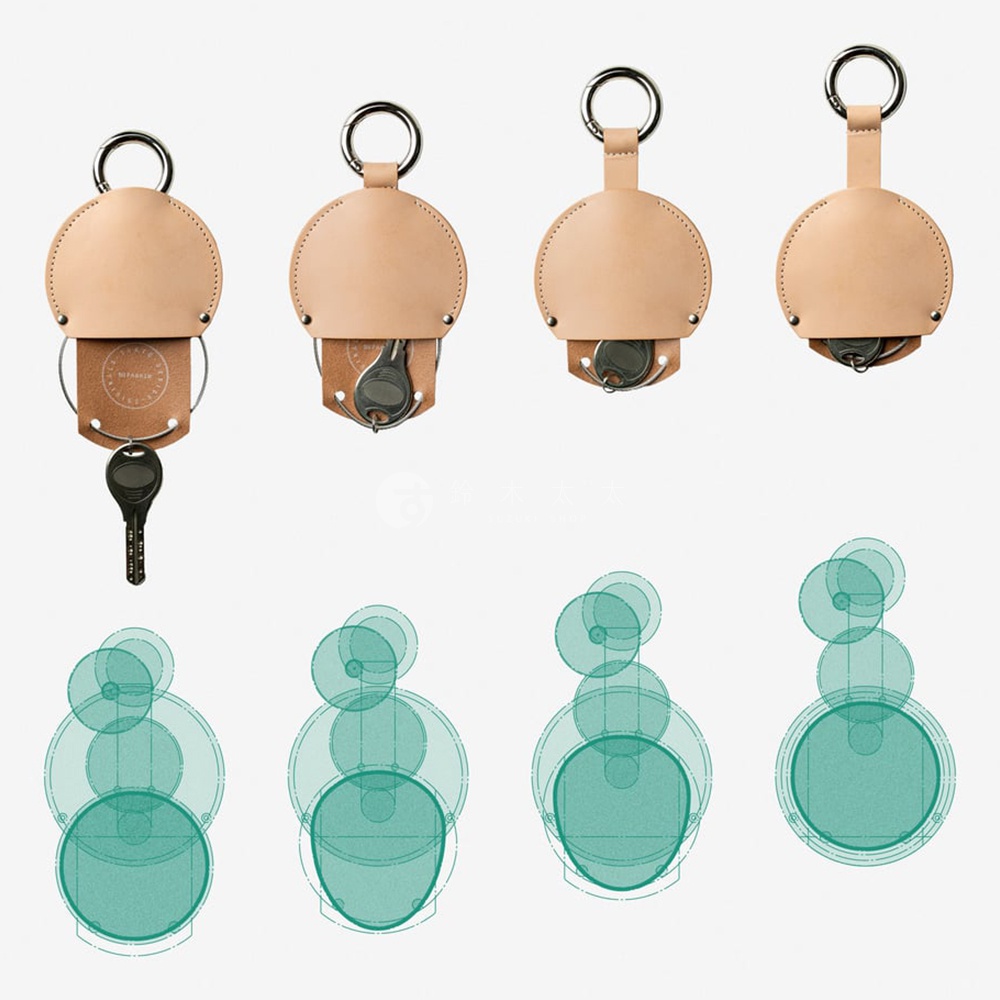 FABRIK 皮革圓型收納鑰匙圈，附金屬環，可收納鑰匙，另有透明圓形圖示。