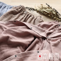 三件棉紗混紡平口鬆緊浴巾浴裙，分別為粉紅色、淺褐色和淺藍色。浴裙採用鬆緊帶設計，並有按扣固定，材質柔軟，適合沐浴後穿著。