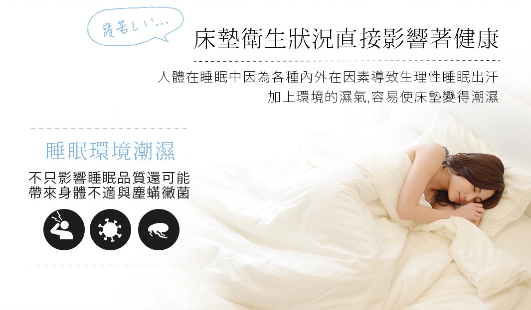 一位女子在白色床鋪上安睡，床單被褥蓬鬆柔軟，營造舒適的睡眠環境。