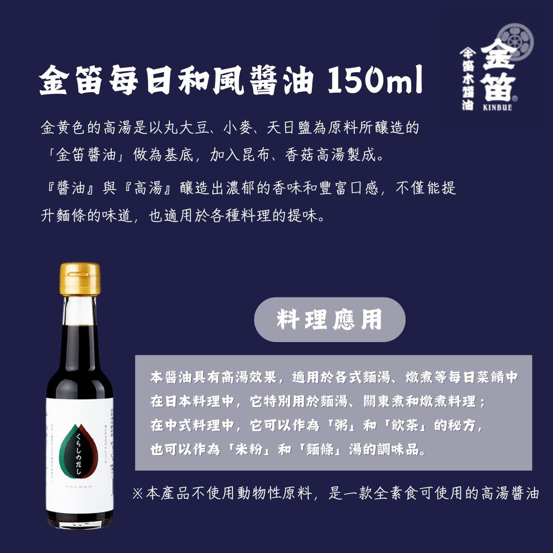 金黃色瓶蓋與金色標籤的玻璃醬油瓶，瓶身有日文「くらしのだし」字樣，內容物為深褐色液體。