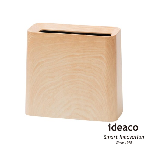 淺色橡木紋方形垃圾桶，帶有圓潤的邊緣和頂部開口，容量11.5公升。