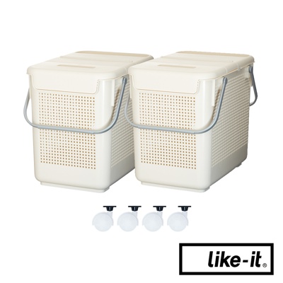 雙層輕鬆組附輪洗衣置物籃-L款 2入組