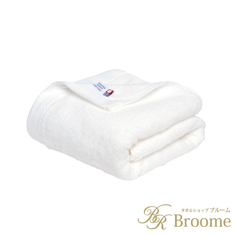 今治純棉菱紋長浴巾，白色，觸感柔軟，質地厚實，邊緣帶有細緻的菱形織紋，一角有品牌標籤。