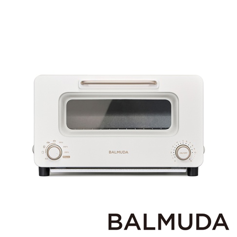 The Toaster Pro 蒸氣烤麵包機專業版 K11C-SE 呈現簡約的白色金屬外觀，配備銀色提把和兩個控制旋鈕。頂部有玻璃觀察窗，可看到內部烤網。