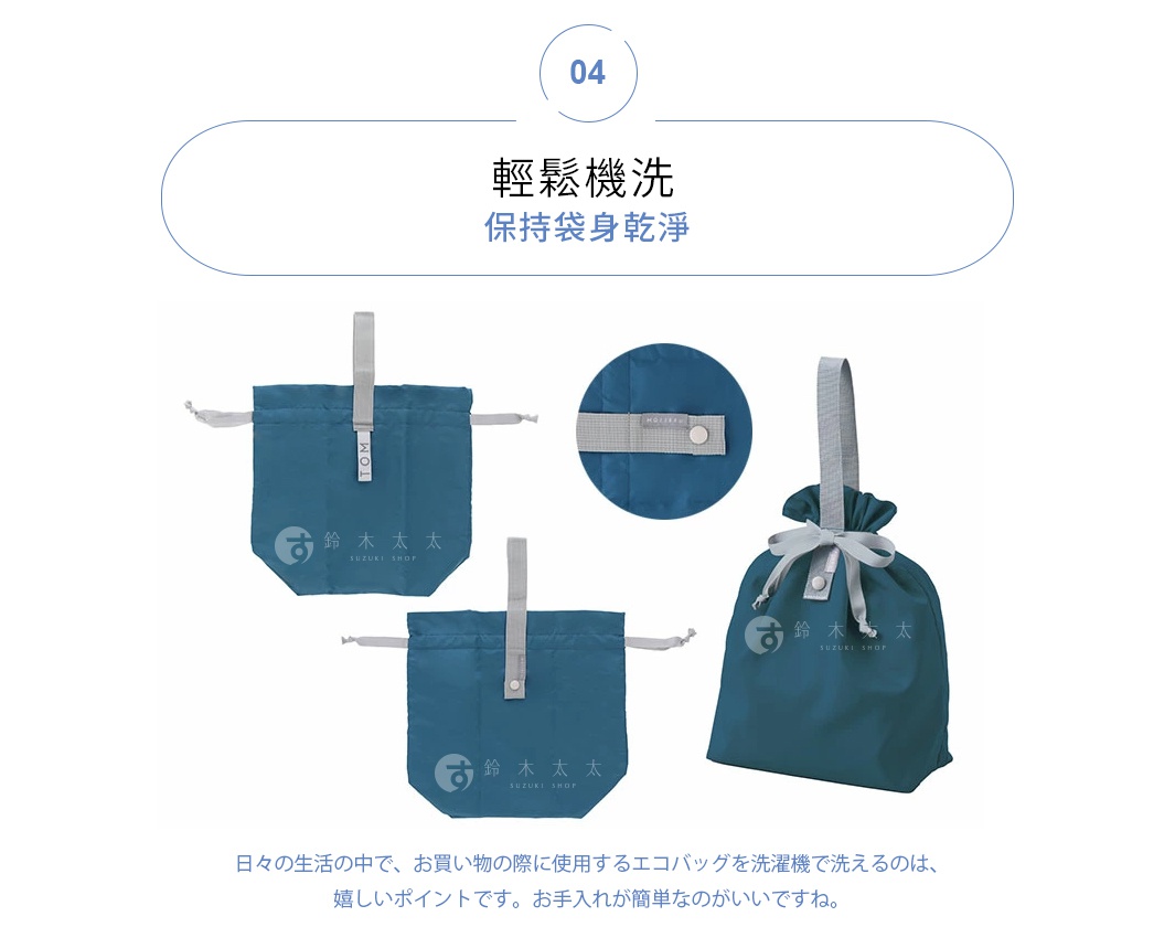 三款深藍色輕時尚摺疊保冷束口袋，皆有灰色提把及束口繩，材質輕巧，適合日常購物保冷使用。